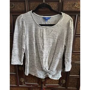 Apt. 9 Women’s Blouse  Top Black White Striped ¾ Sleeve Scoopneck Twisted Hem‎ M